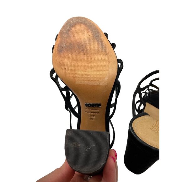 Schutz Black Caged Open Toe Block Heel Shoes Sz 8.5 - Picture 7 of 8
